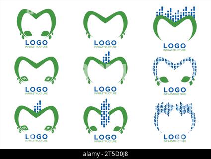 Set of Letter M Logo Design | Green Energy and Innovation Stock Vector