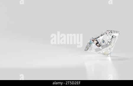 Shiny facet diamond placed on white background 3d render with copy space Stock Photo