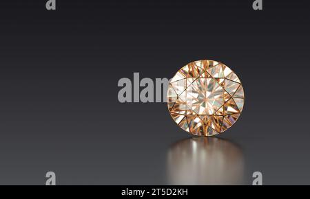 Abstract colorful brilliant diamond gem placed on glossy black background 3d rendering Stock Photo