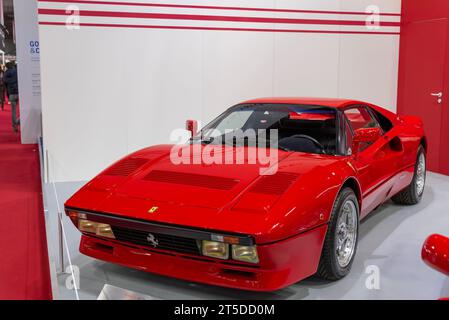 Paris, France - Rétromobile 2020. Focus on a red 1985 Ferrari 288 GTO. Chassis no. ZFFPA16B000055631. Stock Photo