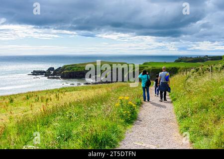 Strathlethan Bay from the coastal path to Dunnottar Castle, near Stonehaven, Aberdeenshire, Scotland, UK Stock Photo