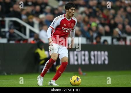 Newcastle on Saturday 4th November 2023. Arsenal's Takehiro Tomiyasu during the Premier League match between Newcastle United and Arsenal at St. James's Park, Newcastle on Saturday 4th November 2023. (Photo: Michael Driver | MI News) Credit: MI News & Sport /Alamy Live News Stock Photo