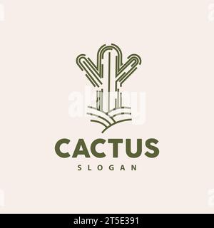 Cactus Logo, Desert Green Plant Vector, Simple Design Elegant Line Style, Icon Illustration Symbol Stock Vector