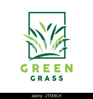 Green Grass Logo, Nature Plant Vector, Agriculture Leaf Simple Design, Template Icon Illustration Stock Vector