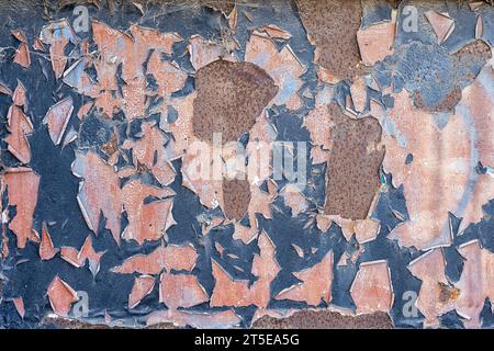 Peeling old blue paint with rust. Abstract background pattern Stock Photo