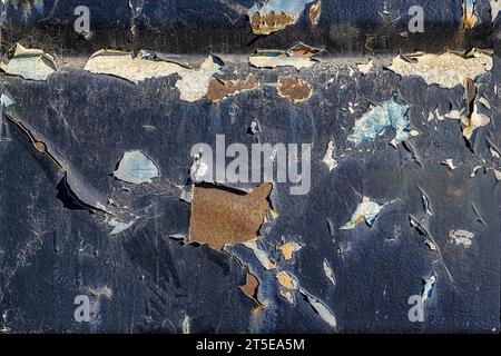 Peeling old blue paint with rust. Abstract background pattern Stock Photo