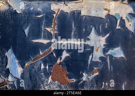Peeling old blue paint with rust. Abstract background pattern Stock Photo