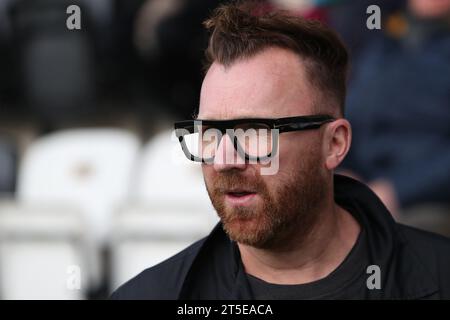 Comedian Jason Byrne pictured during the Vanarama National League North match between Spennymoor Town and Boston United at the Brewery Field, Spennymoor on Saturday 4th November 2023. (Photo: Mark Fletcher | MI News) Credit: MI News & Sport /Alamy Live News Stock Photo