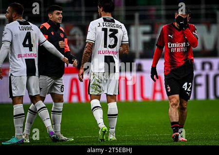 Milan, Italy. 04th Nov, 2023. Alessandro Florenzi of AC Milan reacts during the Italian Serie A football match AC Milan vs Udinese at San Siro Stadium in Milan, Italy on November 4, 2023 Credit: Piero Cruciatti/Alamy Live News Credit: Piero Cruciatti/Alamy Live News Stock Photo