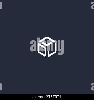 DJ initial hexagon logo design inspiration Stock Vector