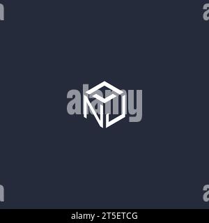 NJ initial hexagon logo design inspiration Stock Vector