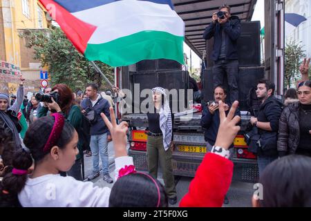 Rome, Italy. 04th Nov, 2023. Demonstration in Rome from Piazza Vittorio Emanuele to Piazza San Giovanni organized by USB and students against the war in Palestine and in solidarity with Palestinian people, on the day of the celebration of national unity and the Italian Armed Forces. (Photo by Matteo Nardone/Pacific Press) Credit: Pacific Press Media Production Corp./Alamy Live News Stock Photo