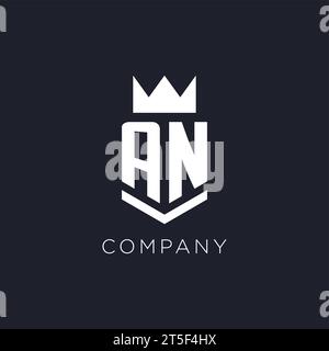 AN logo with shield and crown, initial monogram logo design ideas Stock Vector