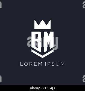 BM logo with shield and crown, initial monogram logo design ideas Stock Vector