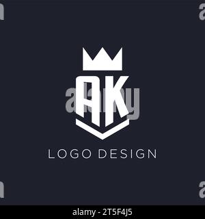 AK logo with shield and crown, initial monogram logo design ideas Stock Vector