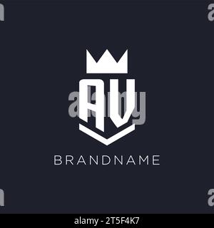 AV logo with shield and crown, initial monogram logo design ideas Stock Vector