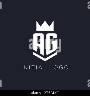 AG logo with shield and crown, initial monogram logo design ideas Stock Vector