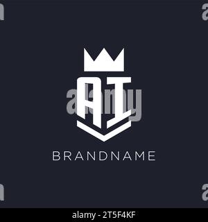AI logo with shield and crown, initial monogram logo design ideas Stock Vector