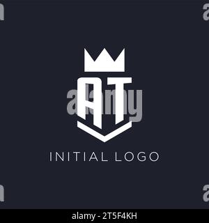 AT logo with shield and crown, initial monogram logo design ideas Stock Vector