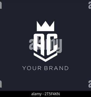 AC logo with shield and crown, initial monogram logo design ideas Stock Vector