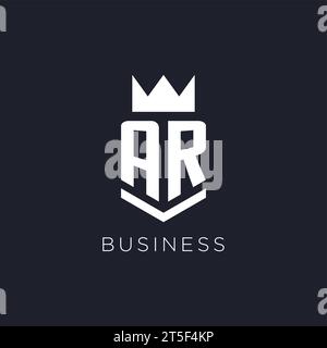AR logo with shield and crown, initial monogram logo design ideas Stock Vector