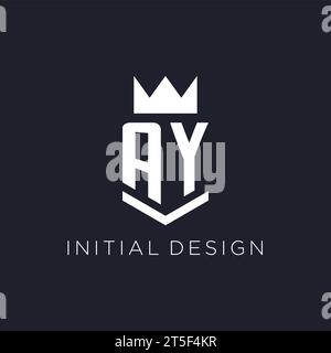 AY logo with shield and crown, initial monogram logo design ideas Stock Vector