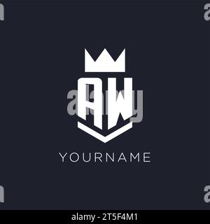 AW logo with shield and crown, initial monogram logo design ideas Stock Vector