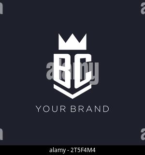 BC logo with shield and crown, initial monogram logo design ideas Stock Vector