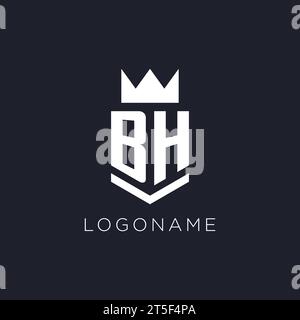 BH logo with shield and crown, initial monogram logo design ideas Stock Vector