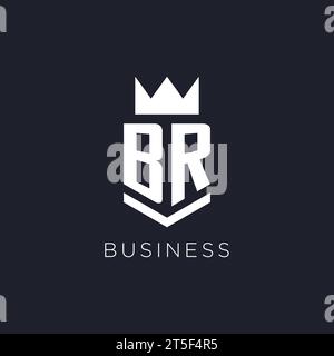 BR logo with shield and crown, initial monogram logo design ideas Stock Vector