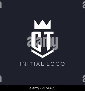 CT logo with shield and crown, initial monogram logo design ideas Stock Vector