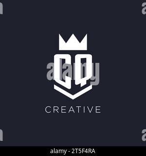 CQ logo with shield and crown, initial monogram logo design ideas Stock Vector