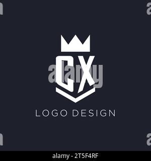 CX logo with shield and crown, initial monogram logo design ideas Stock Vector
