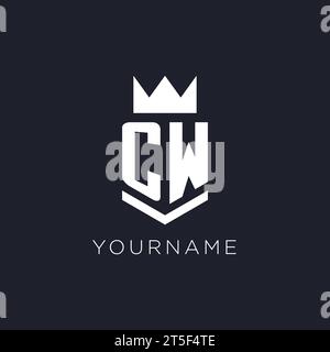 CW logo with shield and crown, initial monogram logo design ideas Stock Vector
