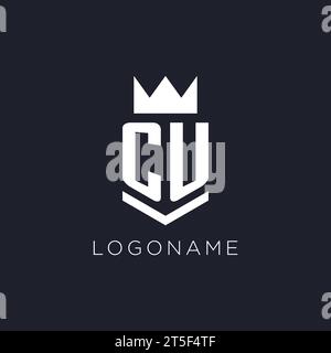 CU monogram logo initial with crown and shield guard shape style vector ...