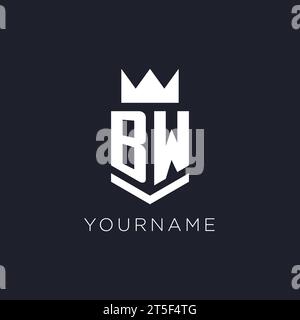 BW logo with shield and crown, initial monogram logo design ideas Stock Vector