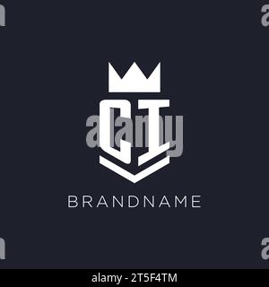 CI logo with shield and crown, initial monogram logo design ideas Stock Vector