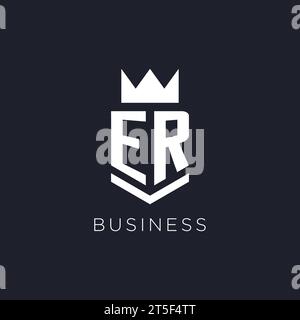 ER logo with shield and crown, initial monogram logo design ideas Stock Vector