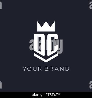 DC logo with shield and crown, initial monogram logo design ideas Stock Vector