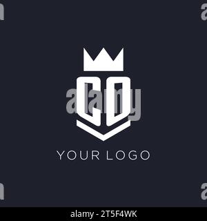 CO logo with shield and crown, initial monogram logo design ideas Stock Vector