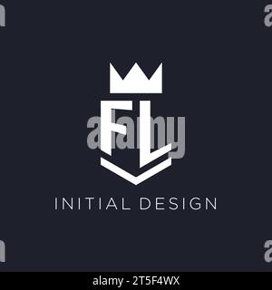 FL logo with shield and crown, initial monogram logo design ideas Stock Vector