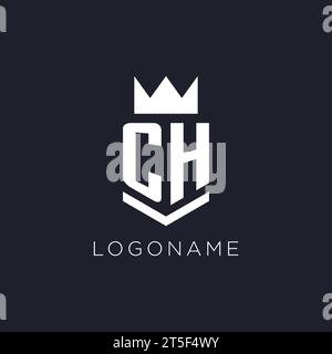CH logo with shield and crown, initial monogram logo design ideas Stock Vector