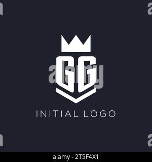 GG logo with shield and crown, initial monogram logo design ideas Stock Vector