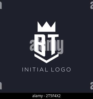 BT logo with shield and crown, initial monogram logo design ideas Stock Vector