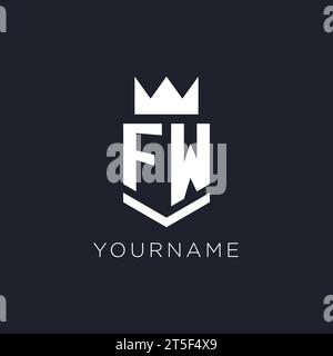 FW logo with shield and crown, initial monogram logo design ideas Stock Vector