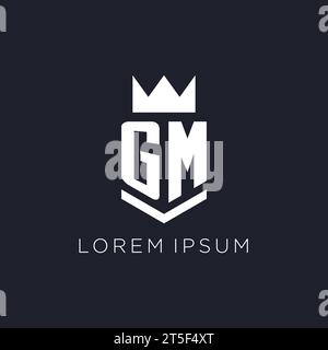GM logo with shield and crown, initial monogram logo design ideas Stock Vector