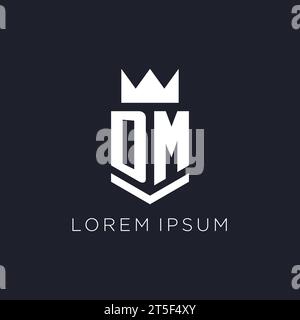DM logo with shield and crown, initial monogram logo design ideas Stock Vector