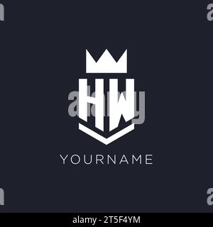 HW logo with shield and crown, initial monogram logo design ideas Stock Vector