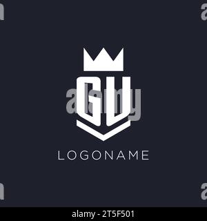 GU logo with shield and crown, initial monogram logo design ideas Stock Vector