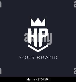 HP logo with shield and crown, initial monogram logo design ideas Stock Vector